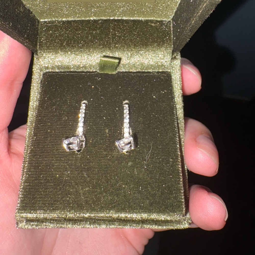 Diamonique Silver and Clear Stone / hoop Earrings